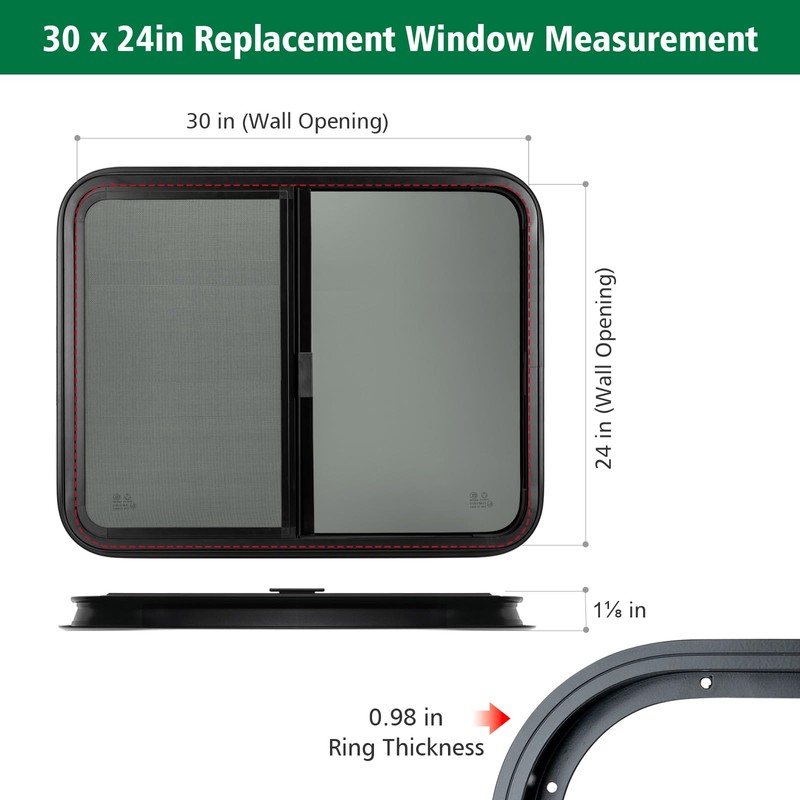 Dulepax Horizontal RV Window, 30" W x 24" H Tinted