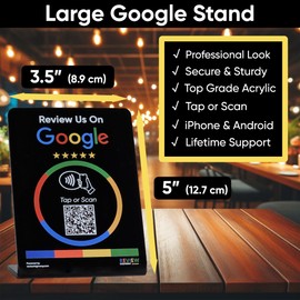 NFC Google Review Stand - Tap & QR Scan for Instant Reviews - No App, No Subscription, No Fees - Reusable Black Acrylic - iPhone/Android Compatible - Boost SEO & Ratings - Review Highway (3 Pack)