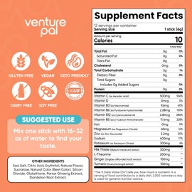 Venture Pal Liver Support Sugar Free Electrolyte Powder Packets, Milk Thistle + Ginger & Turmeric + L-Theanine + 5 Vitamins & 7 Electrolytes, Rapid Rehydration&Weekend Recovery Gluten Free, 12 Sticks