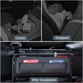 COROTC Car Seat Gap Filler Organizer, Leather Car Seat Organizer Front Seat With 2 USB Cable Hole, Car/SUV/RV Universal Car Gap Filler Organizer, Car Seat Storage Box For Phone,Key,Glasses
