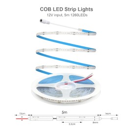 ALITOVE 12 V COB LED Strip 252 LEDs/m LED Strip 5 m Red 8 mm Wide Not Waterproof IP30 for Party Cosmetic Counter Wedding Ceremony Stage Design without Power Supply and Dimmer