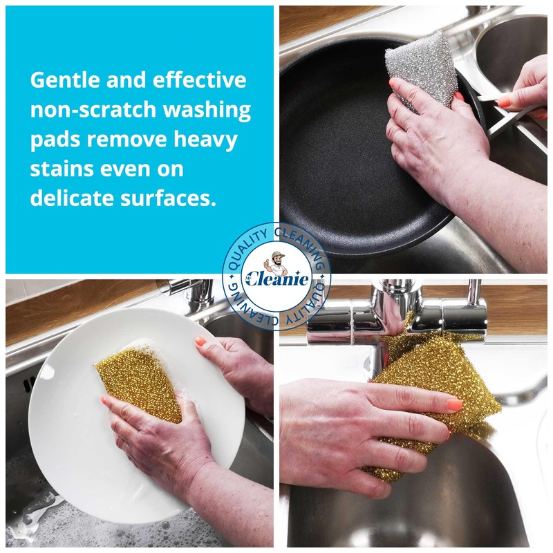 Mr Cleanie Metalised Washing Up Non-Scratch Scourer Sponge Pads Cleaning