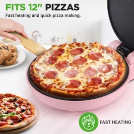 NutriChef Countertop Pizza Maker | 1500W Non-Stick Electric Pizza Cooker | Make 12" Personal Pizzas, Eggs, Toast & More | Cool-Touch Handles, Compact & Space-Saving | Temp Range 175-400°F | Pink