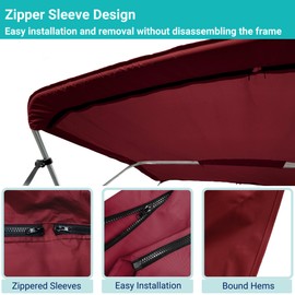 SavvyCraft 3 Bow Bimini Top Replacement Canvas Cover, Durable Marine Grade Canvas Boat Canopy with Storage Boot/Without Frame, 3 Bow 72" L 79"-84" W Burgundy Color