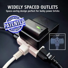 3-Headed Power Plug Solution, ETL Listed – Hammerhead Multi-Plug Extension Cord – 3 Outlet Power Plug Extender – for Entertainment Centers, Household Appliances – White – 1.5ft