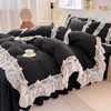 MOOWOO Flower Lace Ruffled Bedding Set- Sweet Girl Chiffon Ruffles