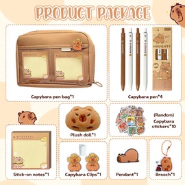Capybara Federmäppchen, 20 Stück Capybara Schreibwaren Set, Capybara Mäppchen mit 12 Fächern, Mit Stiften, Clips, Aufklebern, Schlüsselanhänger, Für Büro, Schule, Kinder, Schüler, Schreibwarenbedarf