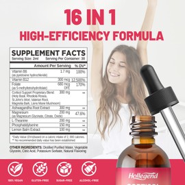 Cortisol Supplements for Women, Cortisol Wellness Liquid Drops, 16 in 1 Cortisol Detox Reducer w. Ashwagandha, Magnesium, L-Theanine, Folate for Relaxation & Hormone Balance, Strawberry