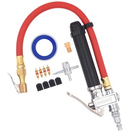 Tire Inflator 10-120 PSI Tire Pressure Gauge with 12 Inch Air Hose，Lock on Air Chuck, Heavy Duty 1/4'' NPT Tire Inflator Gauge Compatible with Air Pump Compressor for Car Truck Motorcycle Bike