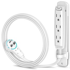 Maximm 360 Degree Rotating Flat Extension Cord 3 Ft Multi 3 Outlet Power Cord with Mounting Bracket, Grounded 16 AWG UL Certified, White
