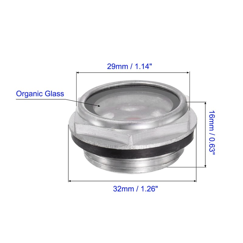 Air Compressor Oil Level Gauge Sight Glass Aluminum & Organic