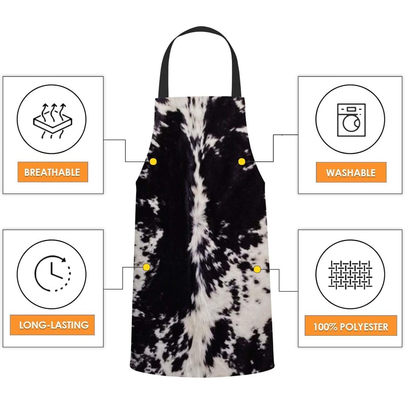 BGBDEIA Cowhide Print Apron Adjustable Neck Bib Apron for Men