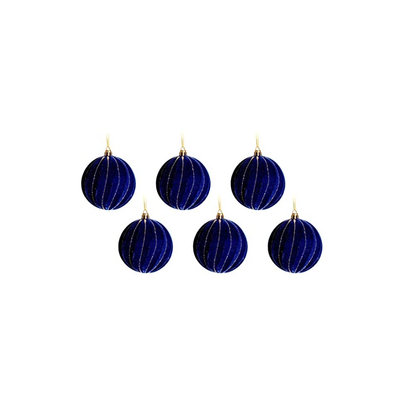 Swirl Stripe Navy Blue Gold Glitter Christmas Tree Baubles (Set