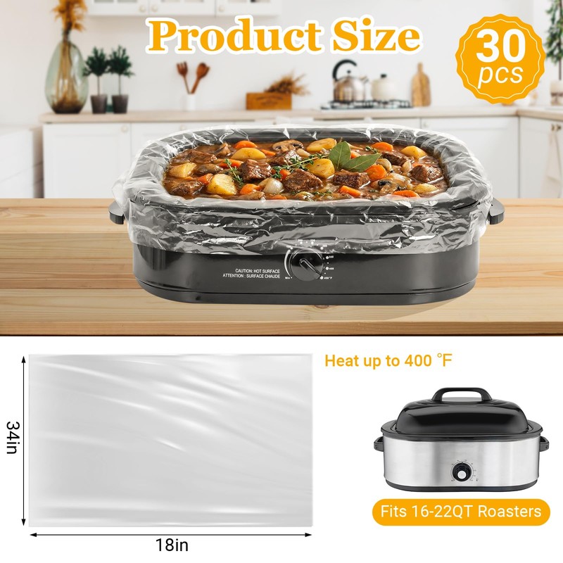 30 Count Electric Roaster Liners, Fits 16, 18, 22 Quart