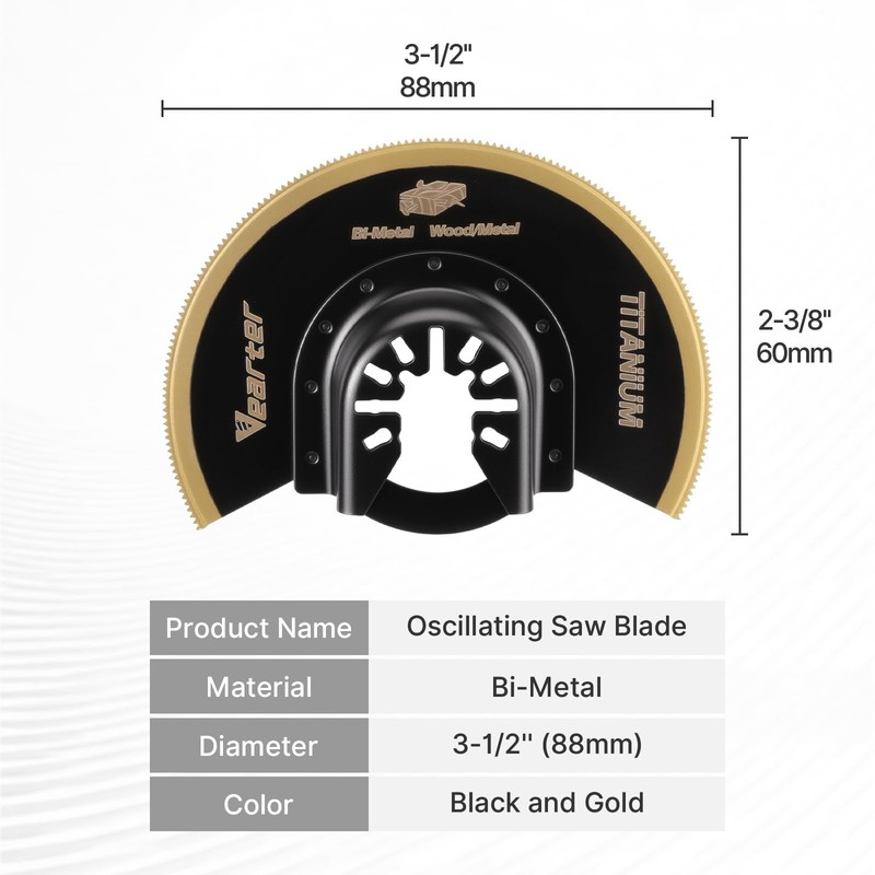 Vearter 3PCS Titanium Oscillating Saw Blades, 3-1/2'' Semi Circle Bi-Metal