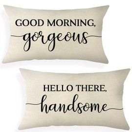 Set of 2 Lumbar Pillow Covers 12 x 20 Inch with Good Morning Gorgeous Hello There Handsome Quote Farmhouse Pillow Covers Housewarming Gifts Farmhouse décor for The Home