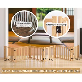 Oapety Solid Wood Freestanding Pet Gate,Nature Wood Dog Gates for Doorways The House,Pet Gate for Stairs,Freestanding Indoor Gate Safety Fence,16.9" Height-6 Panels