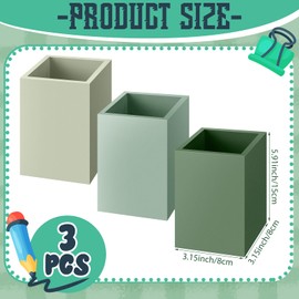 Motiskyy 3 Pcs Wooden Pen Holder Pencil Cup Desk Accessories Desk Organizer Office Supplies for Office Home School Classroom(Sage Green)