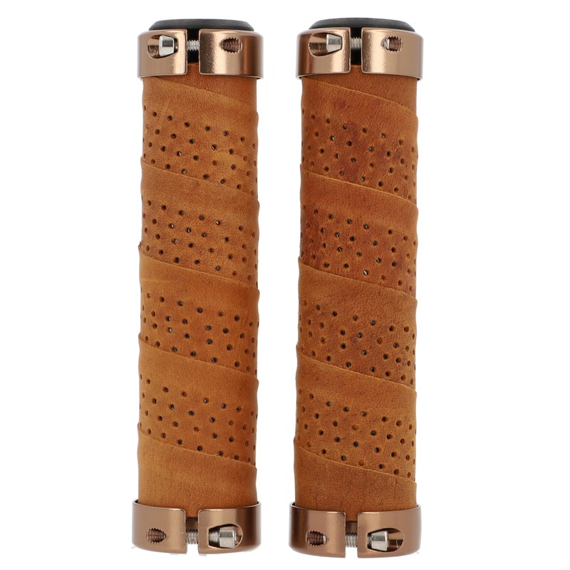 Gusti Nairo Q. Genuine Leather Handlebar Grip Brown Leather Metal