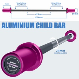 EVERYMATE 5LB Mini Barbell Bar Beginner Women Kid Bar Total Body Workout Weighted Bar, Resistance Band Bar, for Strength Training, for Youth Children New Weightlifting, Purple Sleeves Black Bar