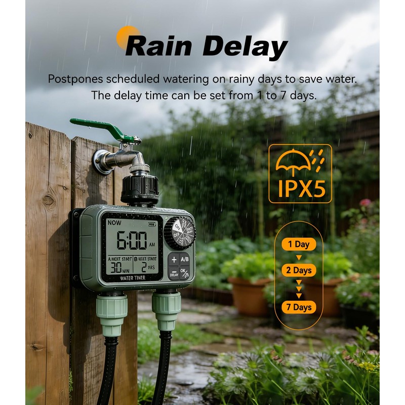 Kenkor Sprinkler Timer 2 Zone, Water Timers for Garden Hose,
