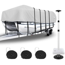 Yimsting 1200D Pontoon Boat Covers Pontoon Cover with Support Pole Waterproof Pontoon Cover Trailerable Heavy Duty Boat Cover Pontoon Boat Cover 25-28ft Mooring Pontoon Cover with Motor Cover,Gray