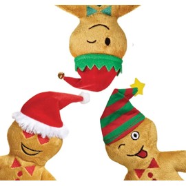 Cute Dog Toys Plush Clove Scented 7" Funny Face Gingerbread Man Holiday Theme (Full Set - All 3 Faces)