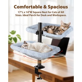L&W BROS. Double Layer Cat Desk Bed – Adjustable Desk Perch with Metal Frame, 45LB/Layer, Washable Covers, for Multi-Cat Homes