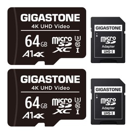 GIGASTONE 64GB Micro SD Card 2-Pack, A1 V30 4K Video Recording, Surveillance Security Cam Action Camera Drone Professional, 90MB/s Micro SDXC UHS-I U3 Class 10