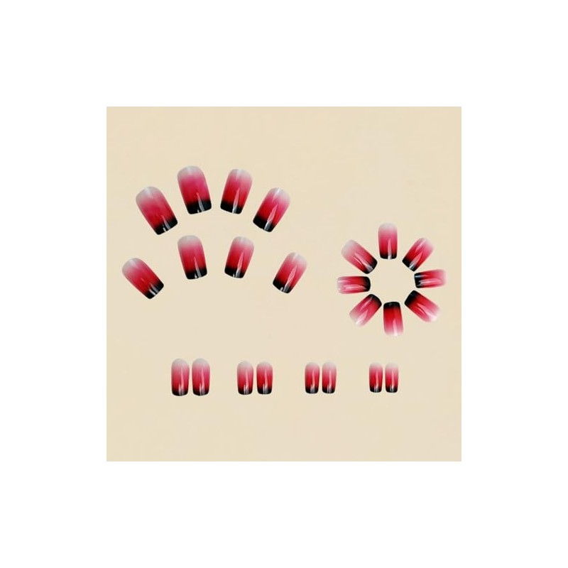 OCOUYVD Uñas Postizas Cuadradas Cortas Con Degradado Rojo, Punta Francesa,