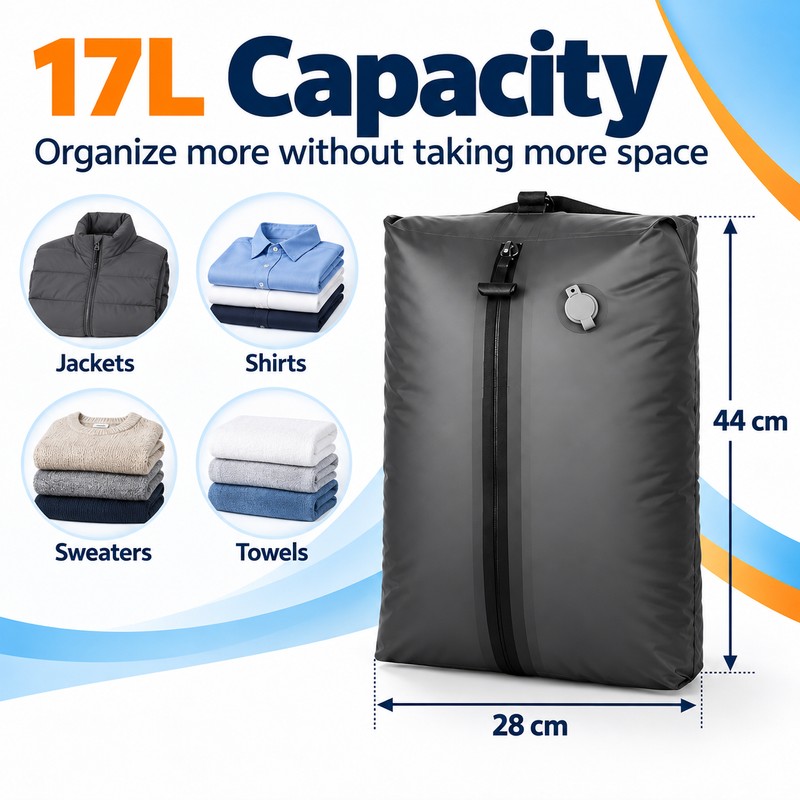 17L Vacuum Compression Storage Bag for Travel – Reusable Waterproof