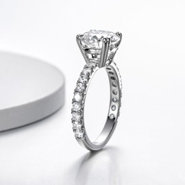 Moissanite 3ct Round Cut Engagement Ring Solitaire D Color VVS1 Lab Created Diamond White Gold Plated Sterling Silver Promise Bands for Women Size 6.5