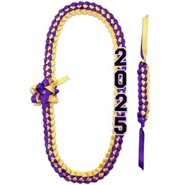 Graduation Leis Class of 2025 Garlands and Bracelets are Beautiful Hand-Woven Ribbon Necklace Decorations, Congrats High School College Graduates DIY Decors Party Supplies, Accessory(Yellow Purple)