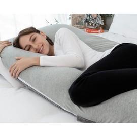Meiz Pregnancy Pillows Cooling, Pregnancy Pillow U Shaped, Full Body Pillow and Maternity Pillow for Support Neck/Back/Legs with Pregnancy Pillow Cooling Jersey Cover & Velvet Cover, Grey