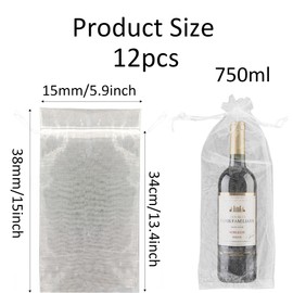 pson 12Pcs 5.9 x 15 Inch Organza Wine Bags, Sheer Mesh Drawstring Wine Bottles Pouches for Weddings, Birthdays, Parties, Festive Occasions(White)