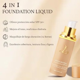 Base Adaptativa Biomimic 4 en 1, Base de Maquillaje de Alta Cobertura, 1PC | Hidratante que Cambia de Color por Espectro de Luz, Larga Duración, Imper