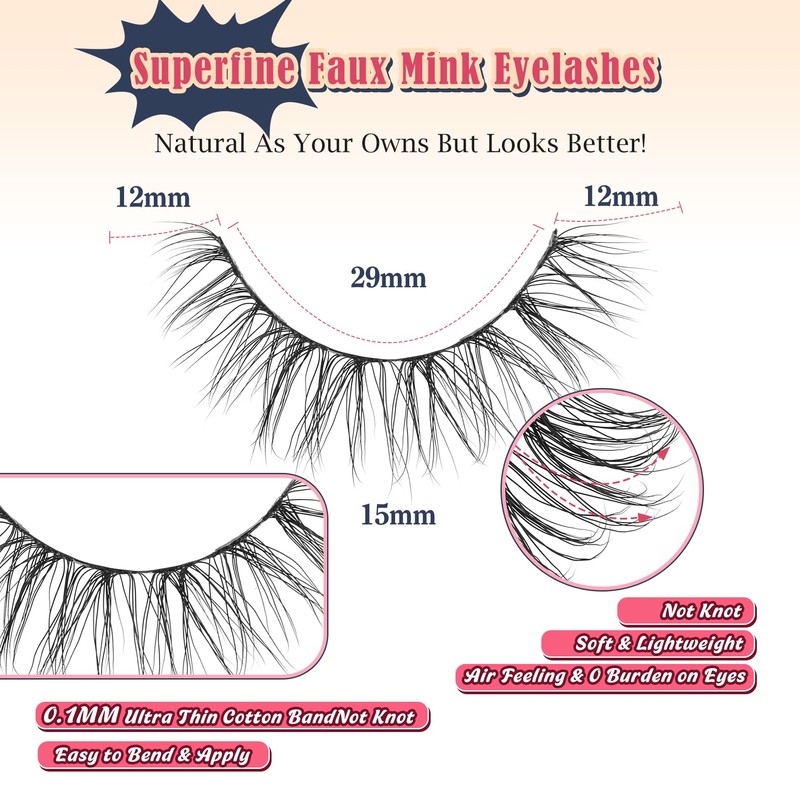 Lashes Natural Wispy Eyelashes 15mm Strip Lashes Pack False Eyelashes