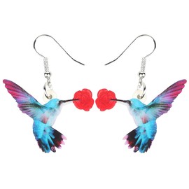 Bonsny Acrylic Drop Dangle Hummingbird Bird Earrings Jewelry For Women Gift Charms (Red)