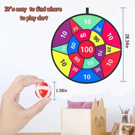 28.3 Inch Dartboard Children 72 cm, with 12 Sticky Balls, 2 Darts, Throwing Game, Indoor/Outdoor Sports Fun Party Game, Toy, Birthday Gifts for 4 5 6 7 8 9 10-12 14 Years Boys Girls