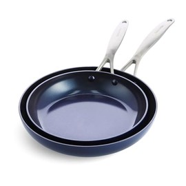 GreenPan Performance Pro Ceramic Nonstick 10" and 12" Frypan Set, Non-Toxic PFAS-Free, Dishwasher & Oven Safe, Wobble-Free, Blue