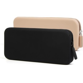 AIBFRID 2 bolsas de silicona para brochas de maquillaje, bolsa de viaje con cierre, Negro, caqui., Bolsa de silicona