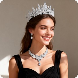 Aimilcall Tiaras Crowns for Women,Necklace Earrings Crystal Bridal Jewelry Set For Wedding, Birthday, Quinceañera for Prom Party Cosplay