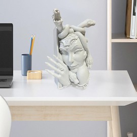Dickly Snake Women Face Bookend Resin Ornament Medusa Head Book Nooks Decorative Book Stopper for Study Room, White