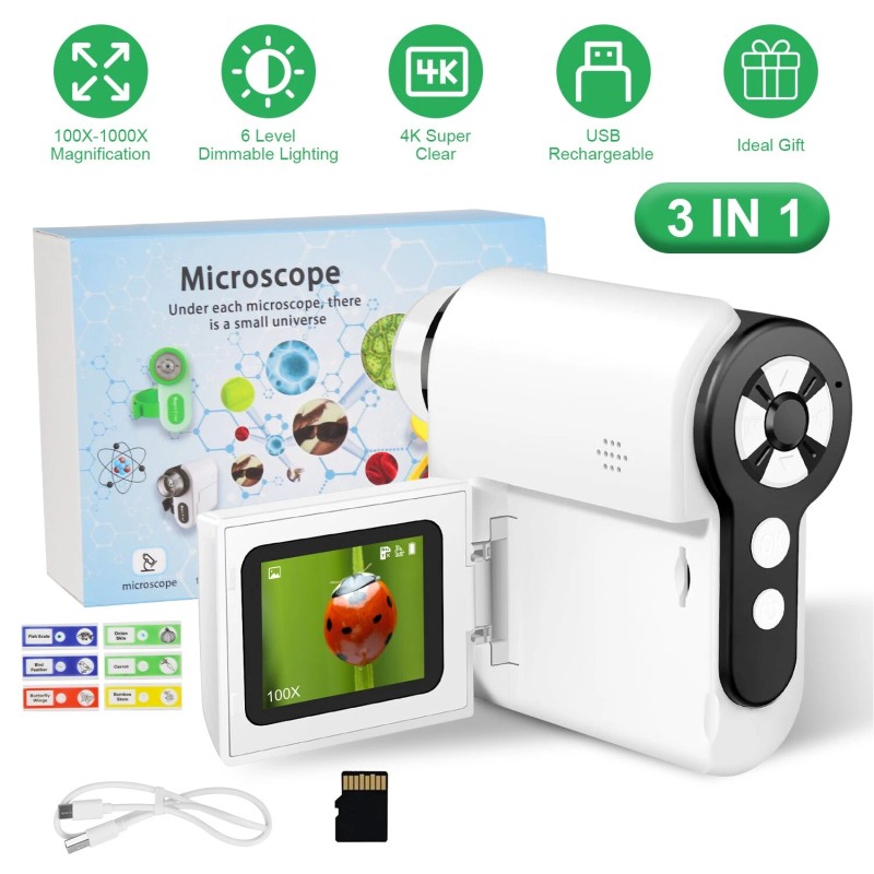 iMounTEK 4K Super Clear Kids Microscope Rechargeable Mini Digital Microscope