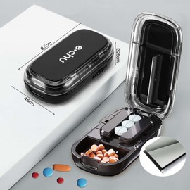 Zikenis Tablet Divider, Multiple Pill Cutter, for Small and Large Tablets, Tablet Cutter with Storage Compartment, for Travel & Pet, Daily Use (Black)