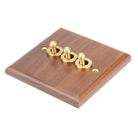 Oewnvmd Retro American Industrial Style Light Switch Socket, Solid Wood Brass Toggle Switch Plate, Antique Home Stay Switch(3)