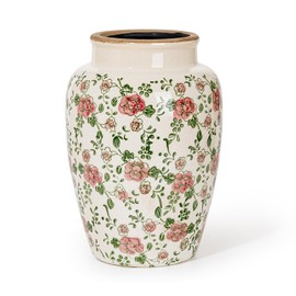 Sungmor Ceramic Flower Vase, Vintage Ice Cracked Glaze Porcelain Vase, Pretty Home Decor Vase for Flower Arrangement, Fresh Flowers, 10.2 Inch Tall Chinoiserie Pottery Vase, Pink Floral Pattern