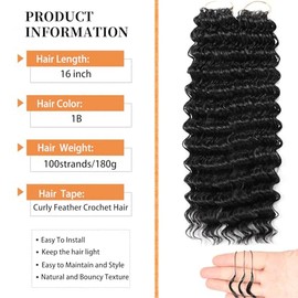 Feather Crochet Hair miracle knots hair 16inch 100Strands Deep Wave Hair for Invisible miracle Knot Crochet Hair Extensions for Black Women (1B#, 16 Inch ((100Strands))