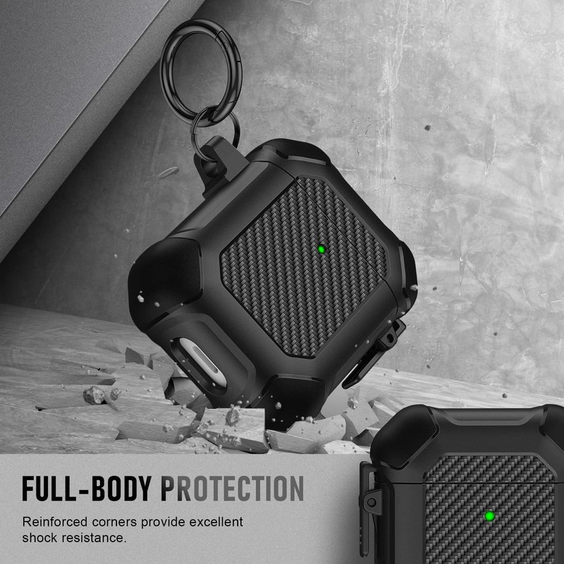 Maxjoy for AirPods Case, Carbon Fiber Secure Lock Clip Full