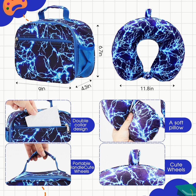 Redbaker 6 Pcs Kids Luggage Set, 17 Inch, Blue Lightning
